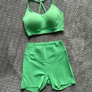 Gymshark Vibrant Green Sports Bra and Shorts